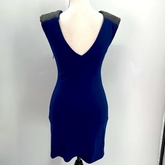 UEC Guess navy blue sleeveless cocktail dress faux leather detail size small - Picture 3 of 12